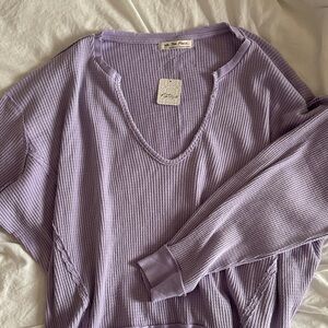 Free People Purple V-Neck Ribbed Sweater